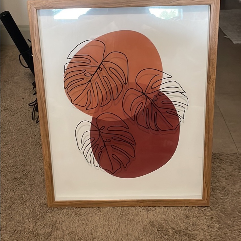 Framed Abstract Leaf Art in Orange and Red